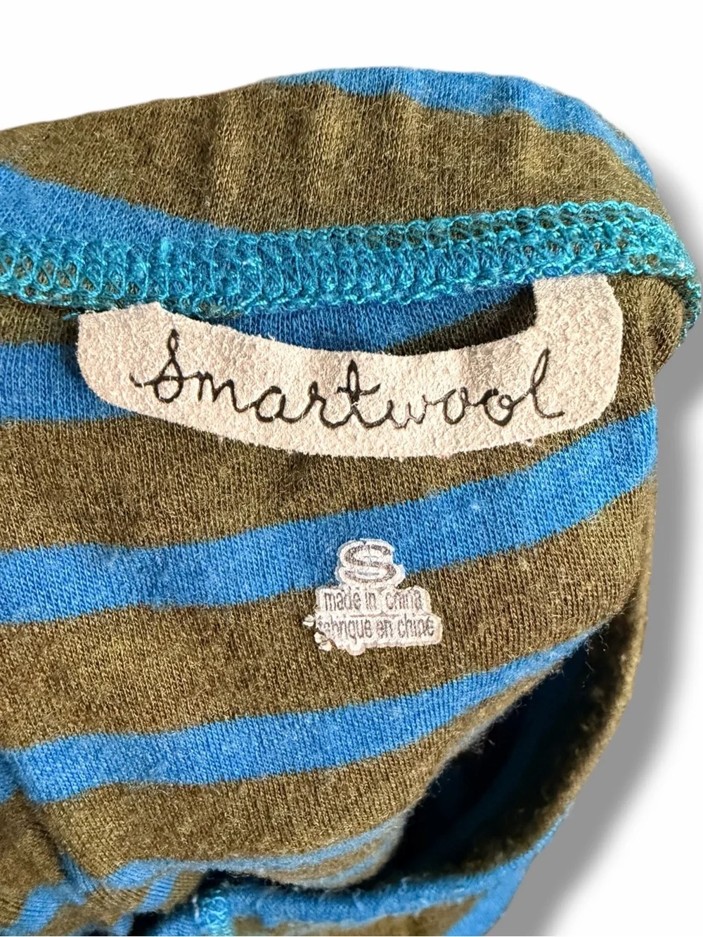 Smartwool Teal/Brown Striped Merino Wool Base Layer Set Quarter Zip/Pants Small